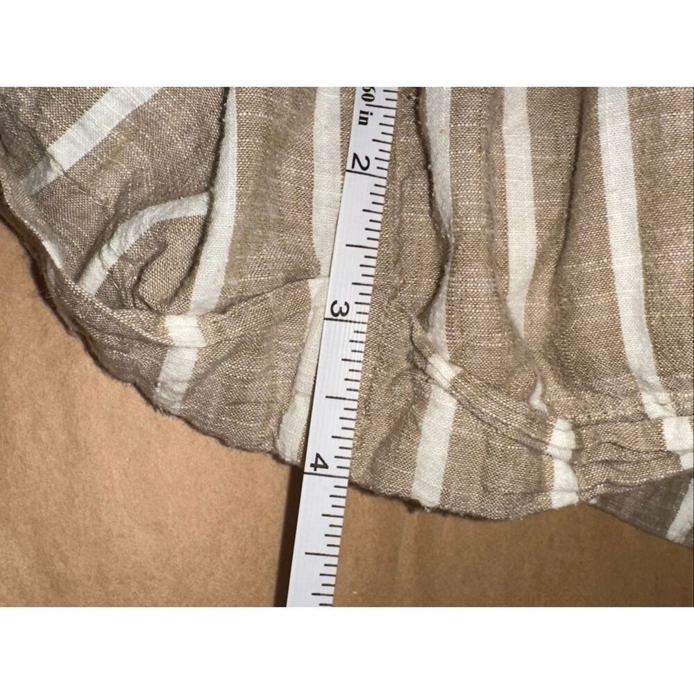 ICHI Sz M Striped Paperbag Shorts Beige White Linen Look Coastal Anthropologie - Picture 10 of 10